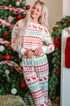 LC15692-P1-S, LC15692-P1-M, LC15692-P1-L, LC15692-P1-XL, White Christmas Print Pullover and Pants Lounge Set