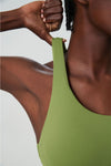 LC264599-P709-S, LC264599-P709-M, LC264599-P709-L, LC264599-P709-XL, Spinach Green Solid Color Racerback Sleeveless Sports Yoga Top