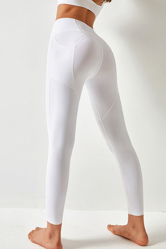 LC265402-P1-S, LC265402-P1-M, LC265402-P1-L, LC265402-P1-XL, LC265402-P1-2XL, White  Seamed High Waist Active Leggings With Pockets