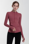 LC266020-P303-S, LC266020-P303-M, LC266020-P303-L, LC266020-P303-XL, Mineral Red Half Zipped Kangaroo Pocket Yoga Top