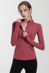 LC266020-P303-S, LC266020-P303-M, LC266020-P303-L, LC266020-P303-XL, Mineral Red Half Zipped Kangaroo Pocket Yoga Top