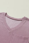 PACK25223174-P308-2, Valerian Corded V Neck Chest Pocket Loose T-shirt