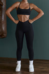 LC265409-P2-S, LC265409-P2-M, LC265409-P2-L, LC265409-P2-XL, Black Arched Waist Seamless Butt Lifting Pocketed Active Leggings