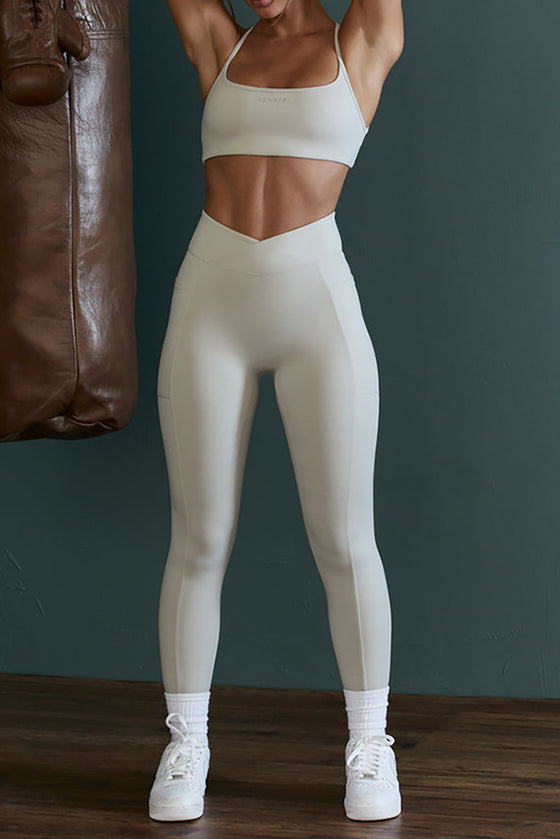 LC265409-P15-S, LC265409-P15-M, LC265409-P15-L, LC265409-P15-XL, Beige Arched Waist Seamless Butt Lifting Pocketed Active Leggings