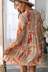 PACK6118198-P22-1, Multicolour Split Neck Puff Sleeve Flowy Printed Dress