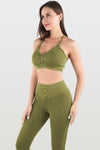 LC2611584-P1409-S, LC2611584-P1409-M, LC2611584-P1409-L, Guacamole Green Seamless Ribbed Spaghetti Straps Bra Leggings Sports Set