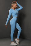 PACK2611590-P304-1, Sky Blue Solid Long Sleeve Two Piece Yoga Set