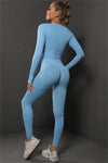 PACK2611590-P304-1, Sky Blue Solid Long Sleeve Two Piece Yoga Set