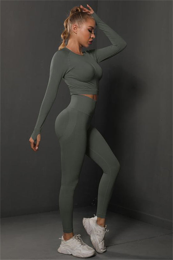 PACK2611590-P1509-1, Dim Gray Solid Long Sleeve Two Piece Yoga Set