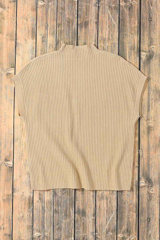 PACK2724250-P1015-1, PACK2724250-P1015-2, Oatmeal Patch Pocket Ribbed Knit Short Sleeve Sweater