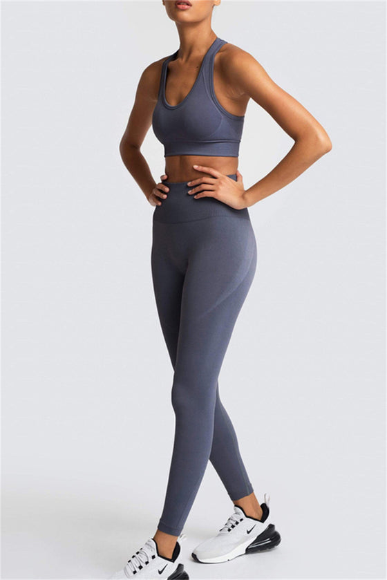 LC2611591-P2011-S, LC2611591-P2011-M, LC2611591-P2011-L, Dark Grey Outdoor Sleeveless U Neck Yoga Set