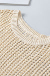 PACK277006-18-2, Apricot Fishnet Knit Ribbed Round Neck Short Sleeve Sweater Tee