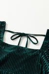 PACK6117666-9-1, Green Tie Back Square Neck Velvet Babydoll Dress