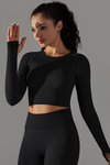 LC264621-P2-S, LC264621-P2-M, LC264621-P2-L, Black Solid Round Neck Daily Yoga Top