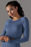 LC264621-P604-S, LC264621-P604-M, LC264621-P604-L, Ashleigh Blue Solid Round Neck Daily Yoga Top
