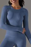 LC264621-P604-S, LC264621-P604-M, LC264621-P604-L, Ashleigh Blue Solid Round Neck Daily Yoga Top