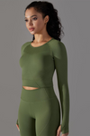 LC264621-P1309-S, LC264621-P1309-M, LC264621-P1309-L, Duffel Green Solid Round Neck Daily Yoga Top