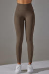 LC265434-P5017-S, LC265434-P5017-M, LC265434-P5017-L, Dark Brown Active High Waist Solid Yoga Pants