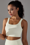 LC264623-P1-S, LC264623-P1-M, LC264623-P1-L, White Wide Strap Low Back Cut Cropped Active Bra