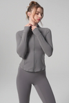 LC264626-P2011-S, LC264626-P2011-M, LC264626-P2011-L, LC264626-P2011-XL, Dark Grey Active Zipper Long Sleeve Yoga Jacket