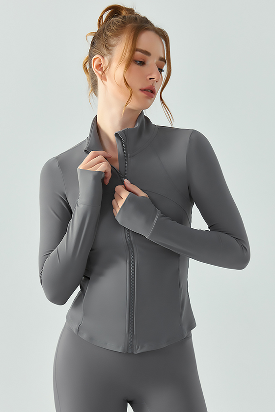 LC264626-P2011-S, LC264626-P2011-M, LC264626-P2011-L, LC264626-P2011-XL, Dark Grey Active Zipper Long Sleeve Yoga Jacket