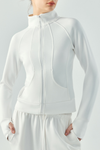 LC264627-P1-S, LC264627-P1-M, LC264627-P1-L, LC264627-P1-XL, White Active Solid Zipper Yoga Coat