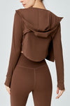 LC264629-P1017-S, LC264629-P1017-M, LC264629-P1017-L, LC264629-P1017-XL, Coffee Long Sleeve Zipper Solid Yoga Coat