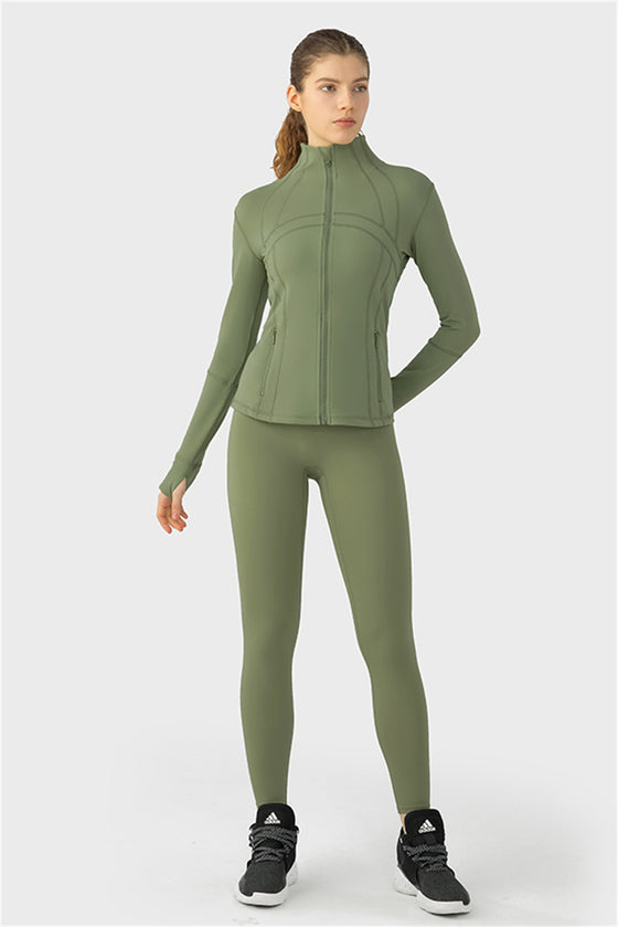 LC264634-P609-S, LC264634-P609-M, LC264634-P609-L, LC264634-P609-XL, Jungle Green Yoga Sports Long Sleeve Top Jacket