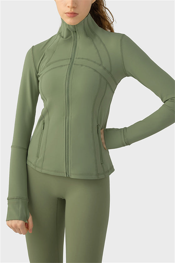 LC264634-P609-S, LC264634-P609-M, LC264634-P609-L, LC264634-P609-XL, Jungle Green Yoga Sports Long Sleeve Top Jacket