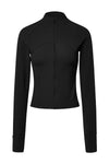 PACK264633-P2-1, Black Ribbed Stitching Thumbhole Sleeve Zip Up Active Top