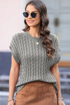 PACK2724323-P11-1, PACK2724323-P11-2, Gray Crew Neck Cable Knit Short Sleeve Sweater