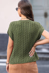 PACK2724323-P609-1, Jungle Green Crew Neck Cable Knit Short Sleeve Sweater