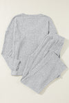 PACK625308-P1011-1, PACK625308-P1011-2, Light Grey Ribbed Knit V Neck Slouchy Two-piece Outfit