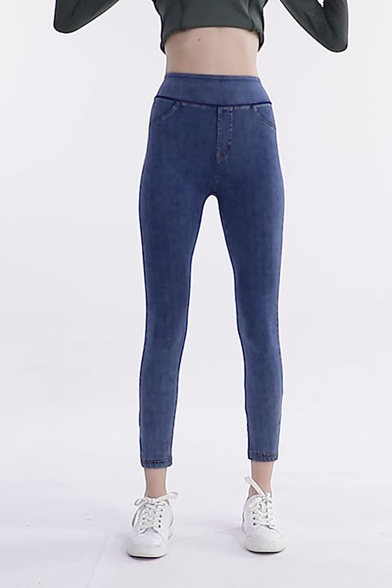 LC265437-P905-S, LC265437-P905-M, LC265437-P905-L, LC265437-P905-XL, Sail Blue Vintage Wash Pocketed Athleisure Jeggings