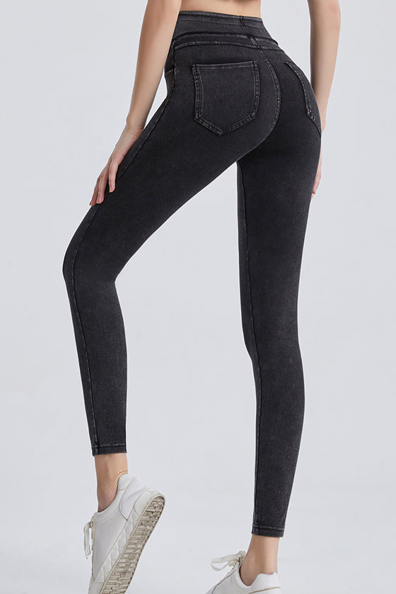 LC265437-P4011-S, LC265437-P4011-M, LC265437-P4011-L, LC265437-P4011-XL, Carbon Grey Vintage Wash Pocketed Athleisure Jeggings