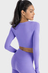 LC264641-P408-S, LC264641-P408-M, LC264641-P408-L, LC264641-P408-XL, Lilac V Neck Long Sleeve Cropped Sports Top