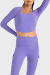 LC264640-P408-S, LC264640-P408-M, LC264640-P408-L, LC264640-P408-XL, Lilac Square Neck Long Sleeve Active Top