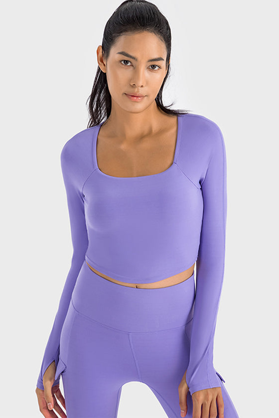 LC264640-P408-S, LC264640-P408-M, LC264640-P408-L, LC264640-P408-XL, Lilac Square Neck Long Sleeve Active Top