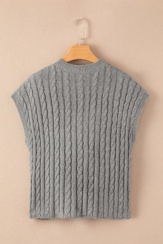 PACK2724323-P11-2, Gray Crew Neck Cable Knit Short Sleeve Sweater