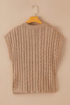 PACK2724323-P4016-2, Light French Beige Crew Neck Cable Knit Short Sleeve Sweater