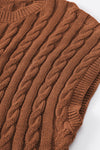 PACK2724323-P2017-1, PACK2724323-P2017-2, Chestnut Crew Neck Cable Knit Short Sleeve Sweater