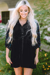 PACK25124856-P2-1, Black Sequin Puff Sleeve Buttoned Velvet Peplum Shirt