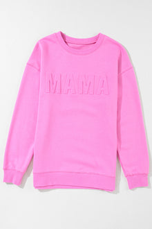  PACK25315893-P106-1, Bright Pink MAMA Letter Embossed Casual Sweatshirt