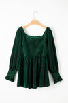 PACK25123661-P309-1, Blackish Green Smocked Ribbed Velvet Babydoll Top