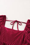 PACK6117666-3-1, Red Tie Back Square Neck Velvet Babydoll Dress
