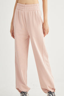  LC265440-P1010-S, LC265440-P1010-M, LC265440-P1010-L, Light Pink Elastic Waistband Wide Leg Active Pants
