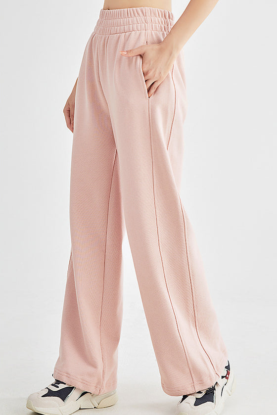 LC265440-P1010-S, LC265440-P1010-M, LC265440-P1010-L, Light Pink Elastic Waistband Wide Leg Active Pants