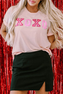  PACK25223930-10-1, PACK25223930-10-2, Pink Valentines Shiny XOXO Graphic T-shirt