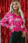 PACK2554199-P6-1, Rose Red Cheetah Animal Print Button Up Satin Shirt