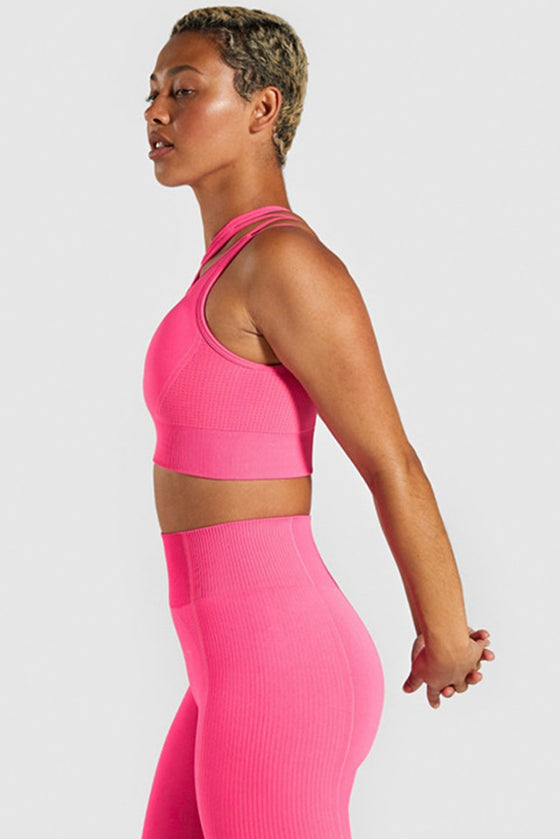 LC264645-P106-S, LC264645-P106-M, LC264645-P106-L, Bright Pink Cutout Strappy Sleeveless Active Crop Top
